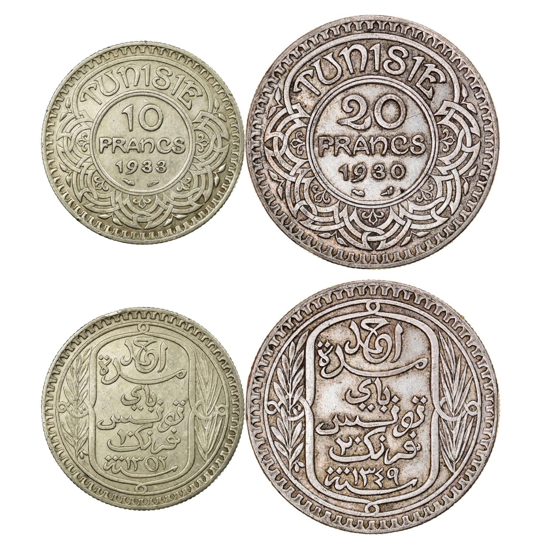 Tunisian 2 Coin Set 10 20 Francs | Tunisia | 1930 - 1934