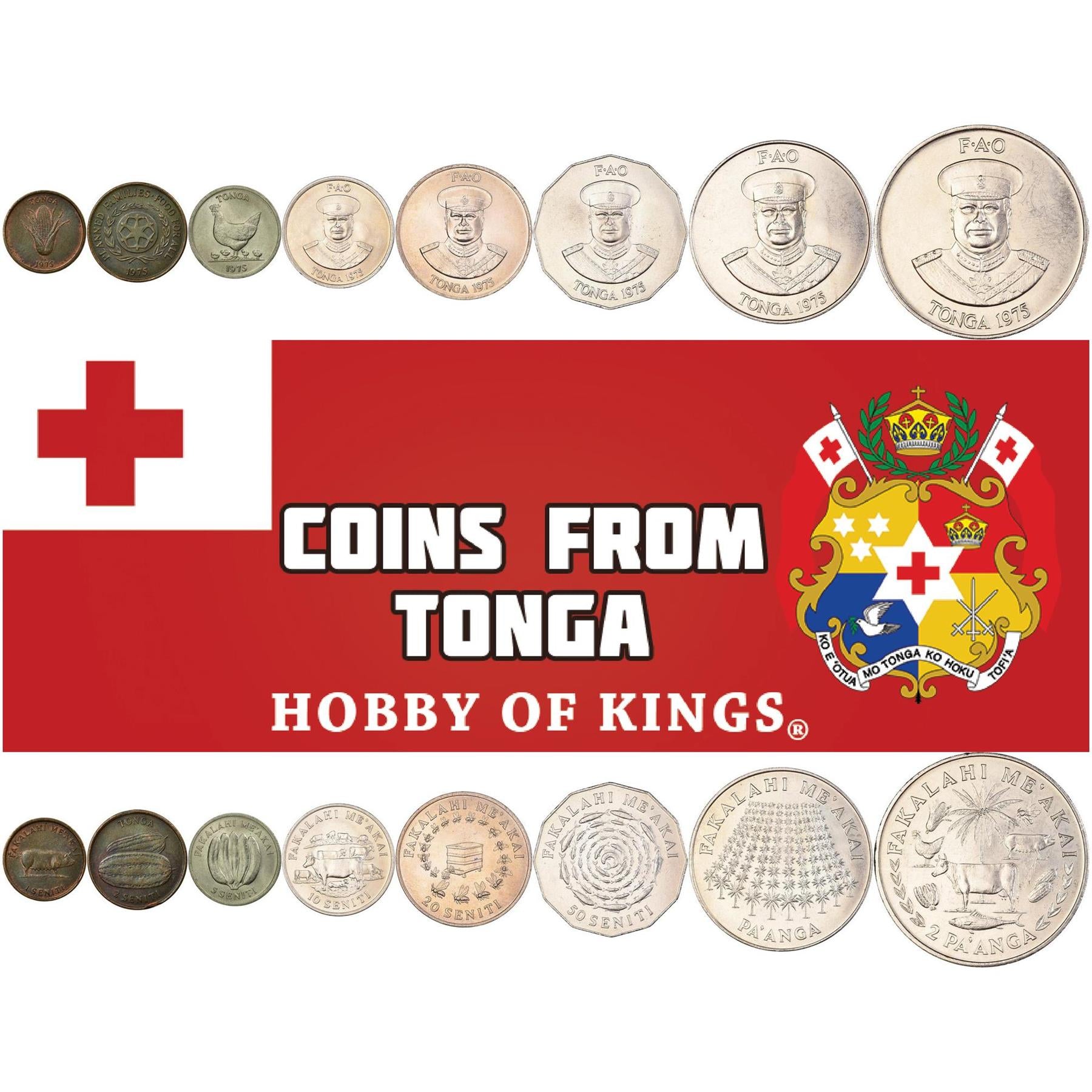 Tonga | Set di 8 monete | 1 2 5 10 20 50 Seniti 1 2 Pa'Anga | 1975 - 1979