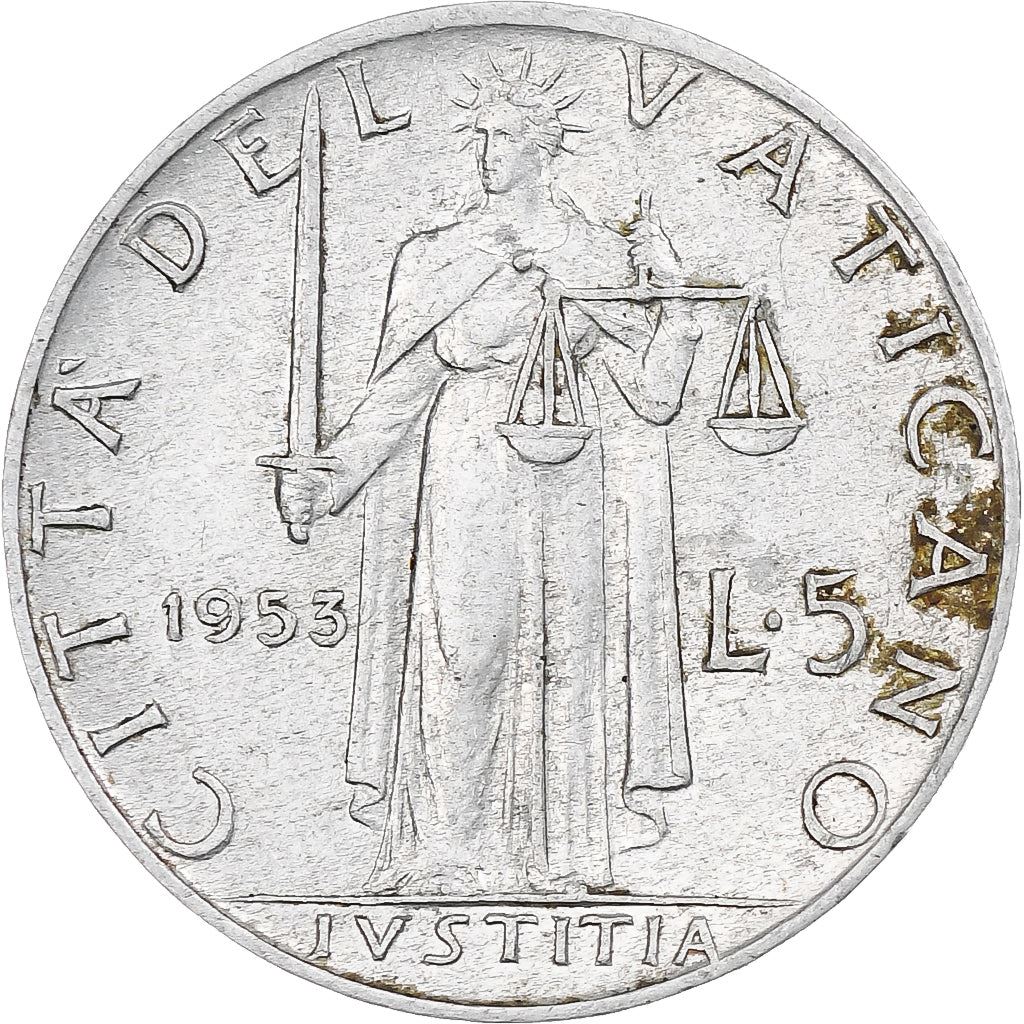 Vatican City | 5 Lire Coin | Pius XII | Km:51 | 1951 - 1958