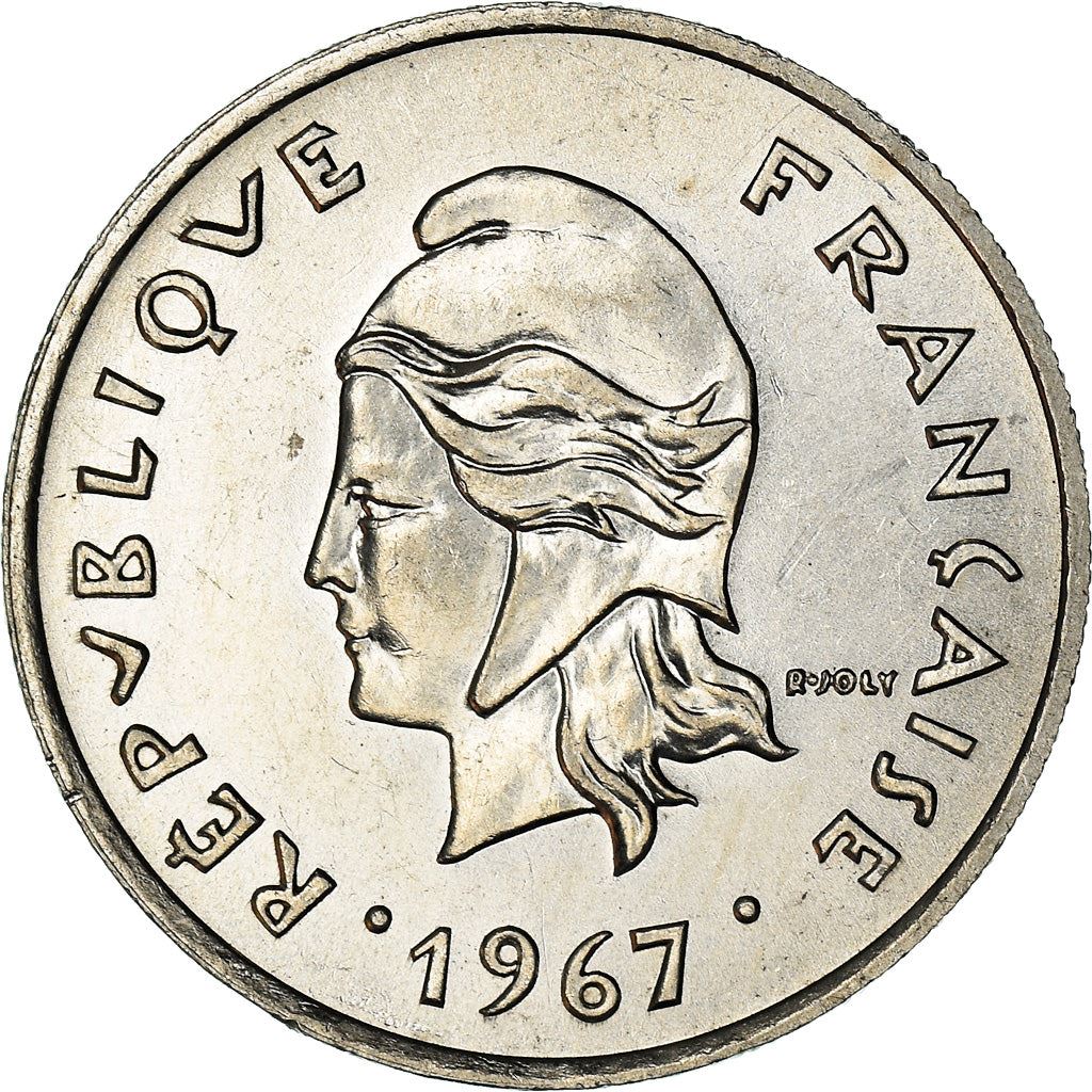 French Polynesia 10 Francs Coin | Marianne | Phrygian Cap | Tribal Mask | KM5 | 1967