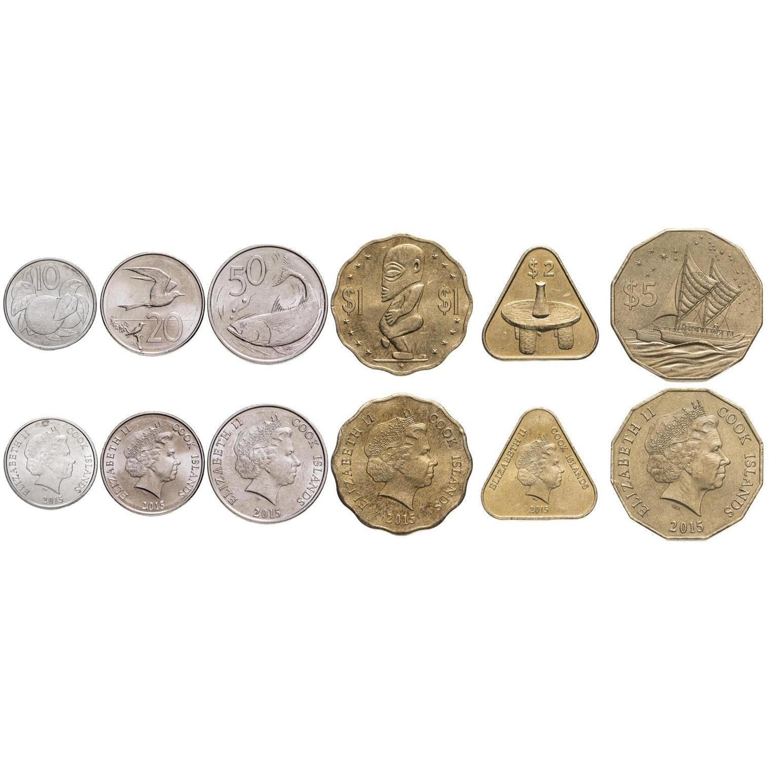 Cook Islands | 6 Coin Set | 10 20 50 Cents 1 Dollar 2 5 Dollars | 2015 - 2024