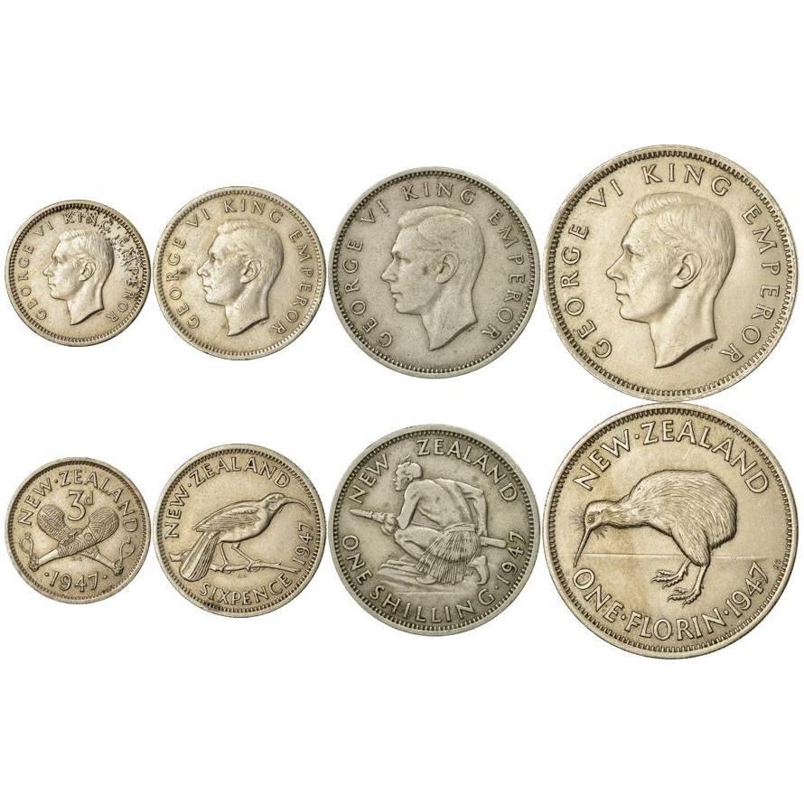 Neuseeland | 4 Münzen Set | 3 6 Pence 1 Schilling 1 Florin | 1947