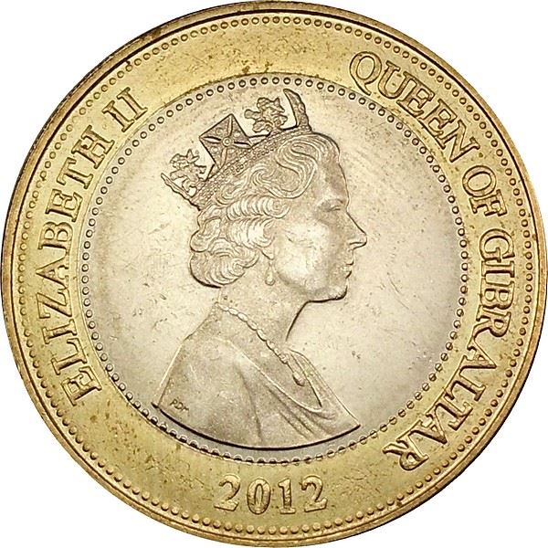 Gibraltar | 2 Pounds Coin | Queen Elizabeth II | KM1106 | 2012 - 2013