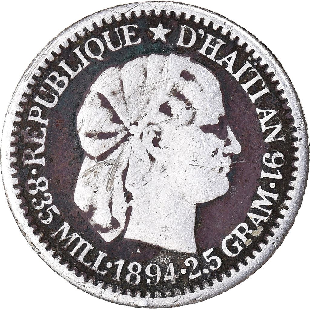 Haiti | 10 Centimes Coin | Libertine | Palm Tree | Cannon | Km:44 | 1881 - 1894