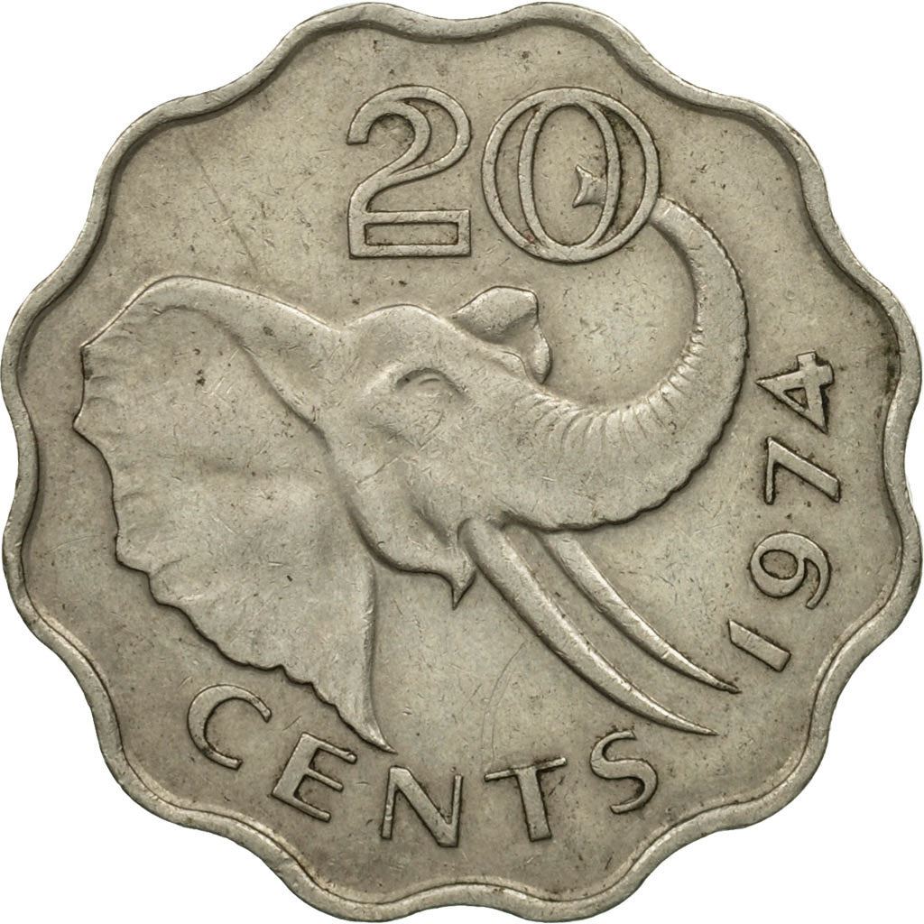 Eswatini | 20 Cents Coin | King Sobhuza II | Elephant | KM11 | 1974 - 1979