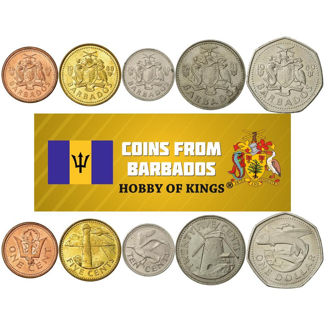 バルバドス | 5枚セット | 1セント 5セント 10セント 25セント 1ドル | トライデント | 灯台 | カモメ | 風車 | ト