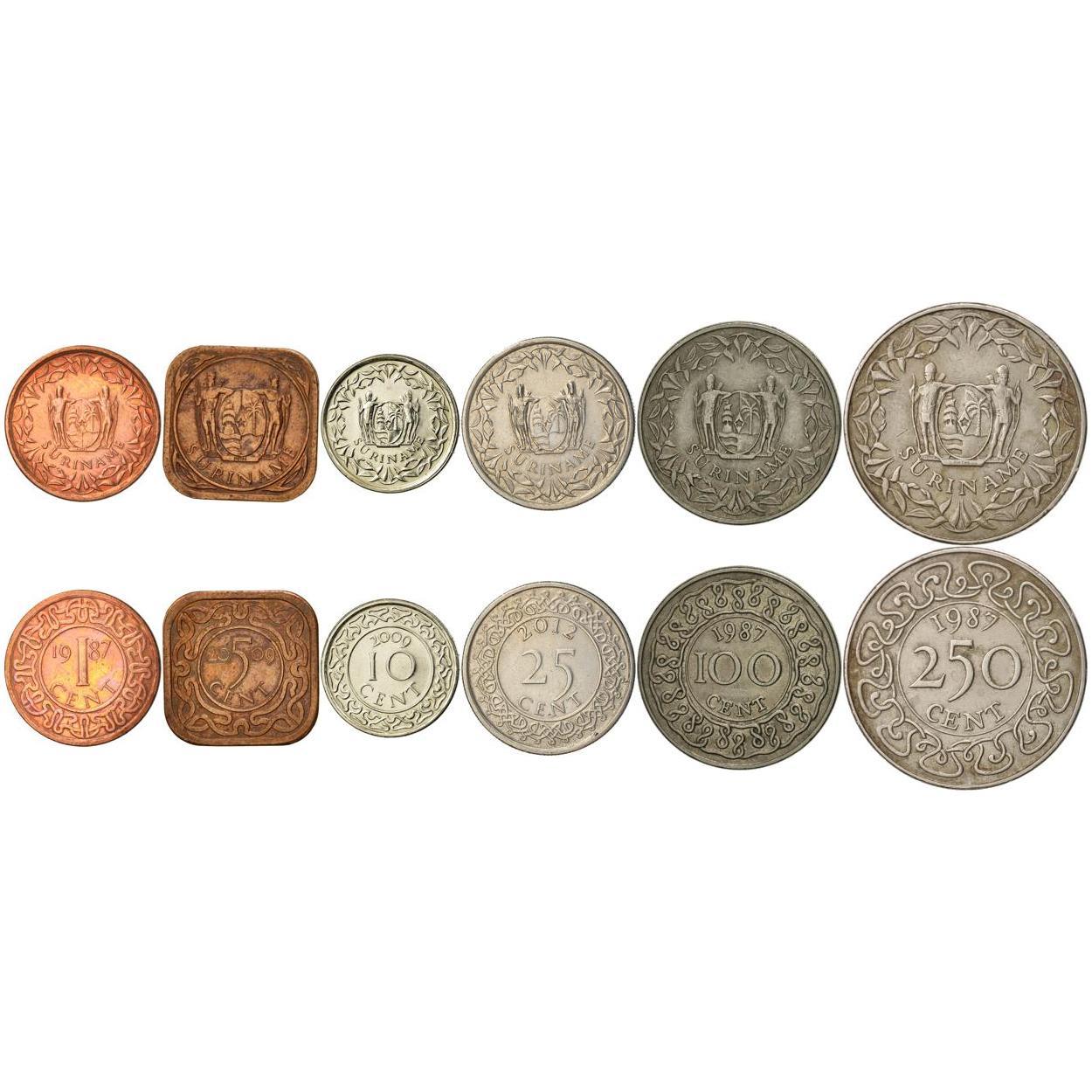 Suriname | 6 Coin Set | 1 Cent 5 10 25 100 250 Cents | 1987 - 2021