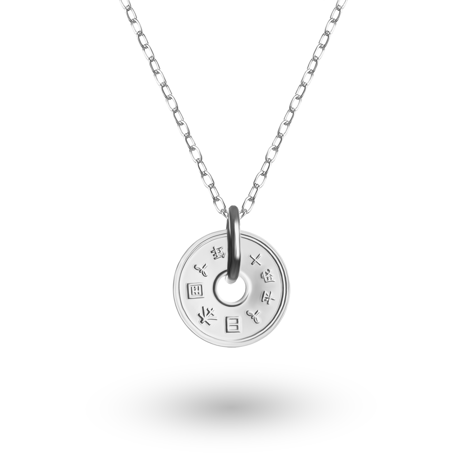 Japanese Coin Necklace | Medallion Pendant Jewelry | Rhodium Plated 5 Yen | 1949 - 2024