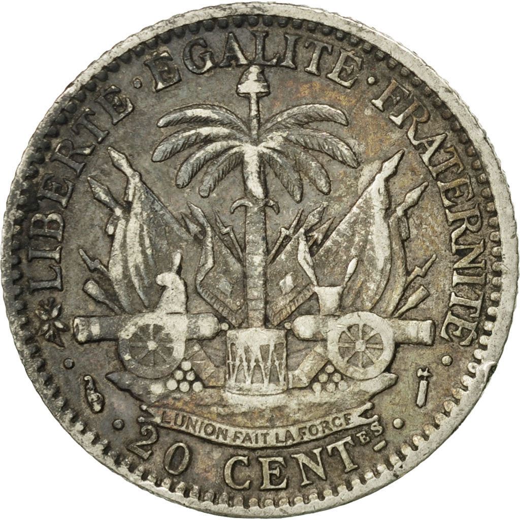 Haiti | 20 Centimes Coin | Libertine | Palm Tree | Cannon | Km:45 | 1881 - 1895