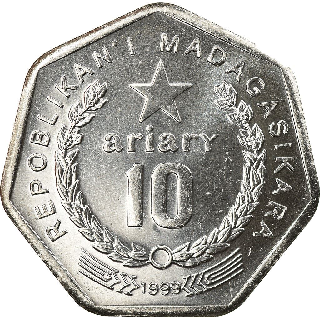 Madagascar | 10 Ariary Coin | Star | Worker | Peat | Km:27 | 1999