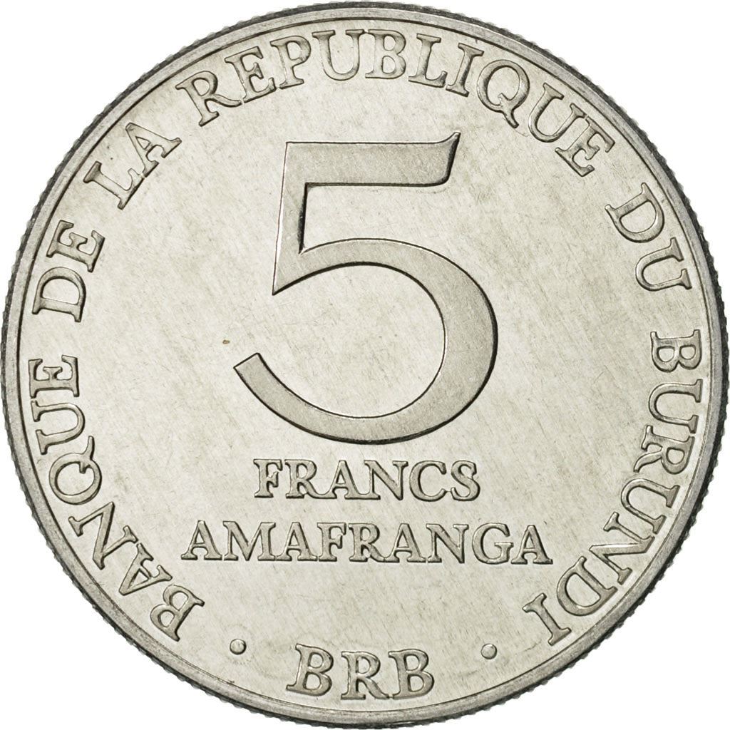 Burundi | 5 Francs Coin | Coat of arms | Km:20 | 1976 - 2013