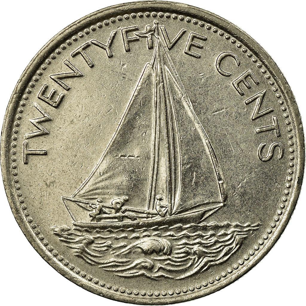 Bahamas | 25 Cents Coin | Sailboat | Flamingo | Marlin | KM63.2 | 1991 - 2005