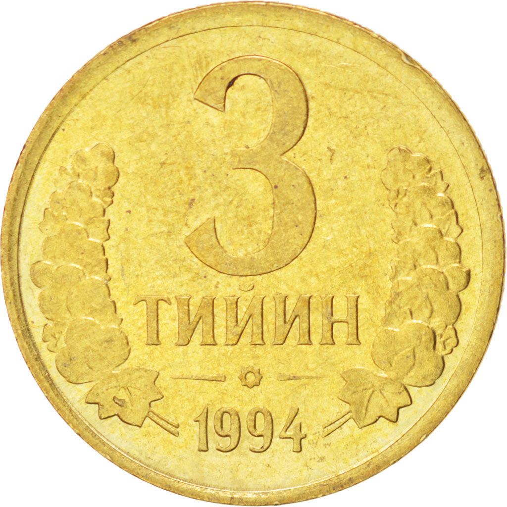 Uzbekistan | 3 Tiyin Coin | Stars | Cotton | Wheat | Sun | Huma Bird | Km:2 | 1994