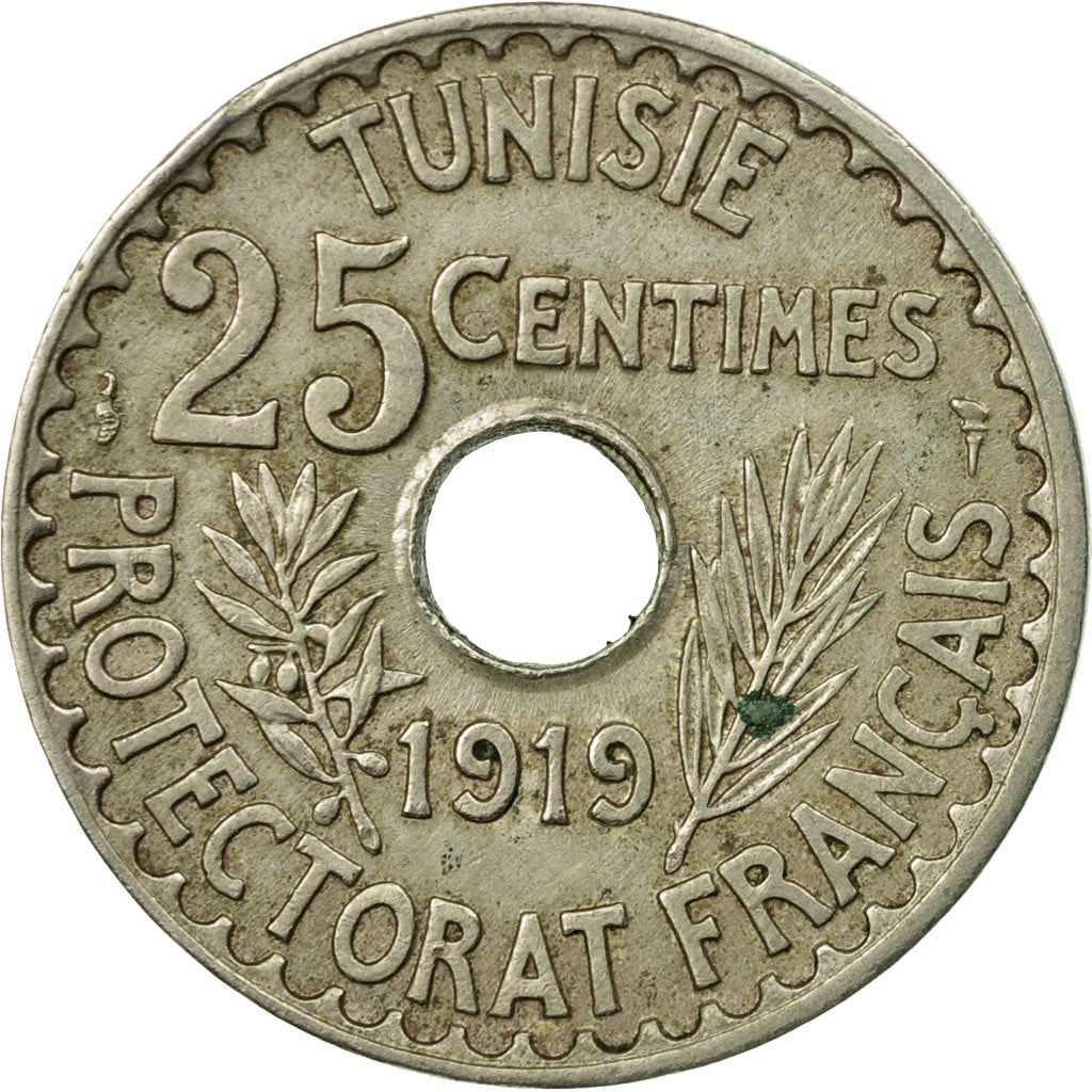 Tunisia 25 Centimes Coin | Muhammad V | KM244 | 1918 - 1920