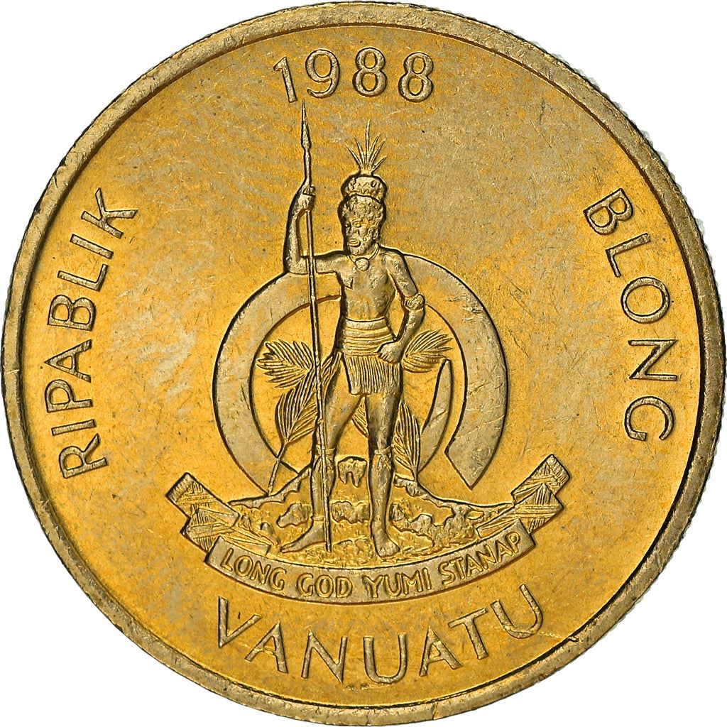 Vanuatu | 100 Vatu Coin | Melanesian Warrior | Coconut Sapling | Km:9 | 1988 - 2008
