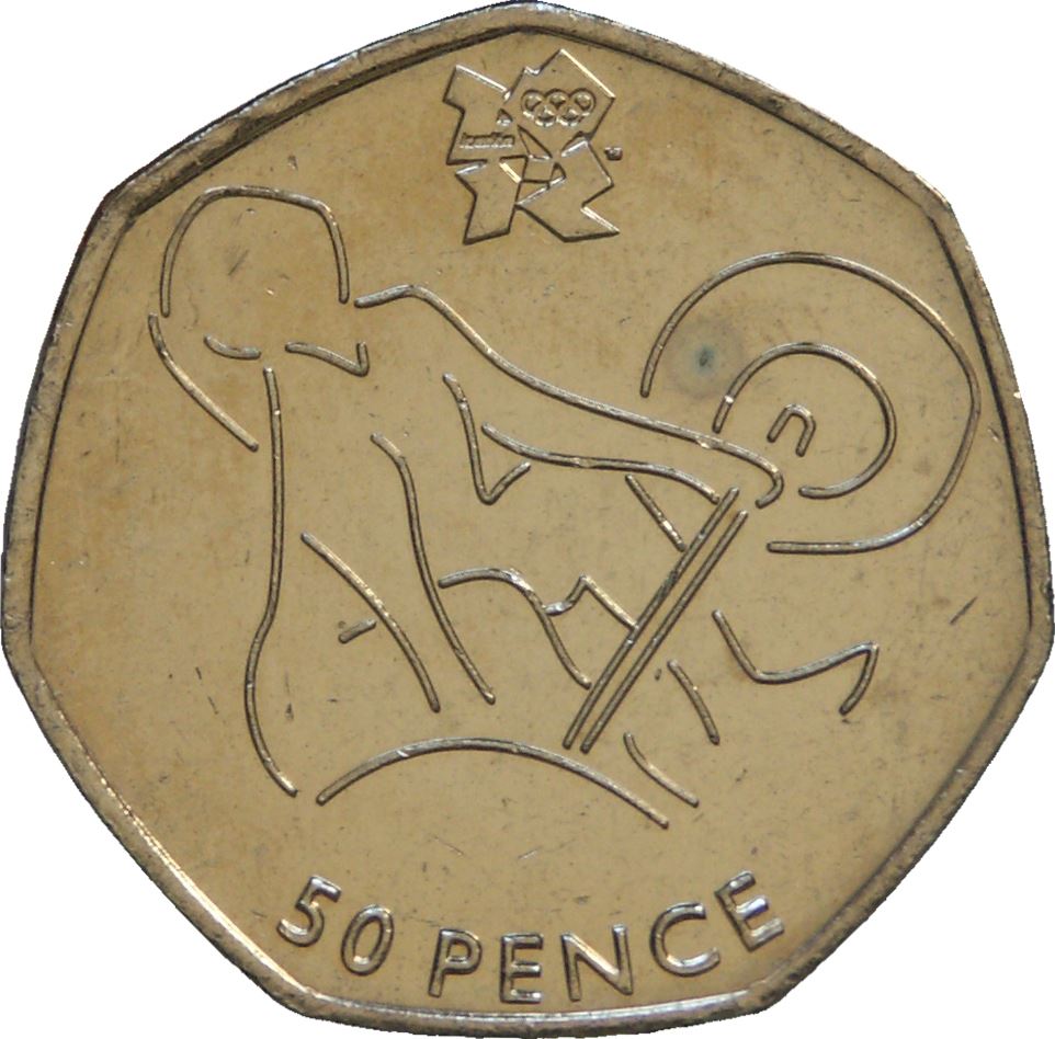 United Kingdom 50 Pence Coin | Elizabeth II 4th portrait | Weightlifting | 2011