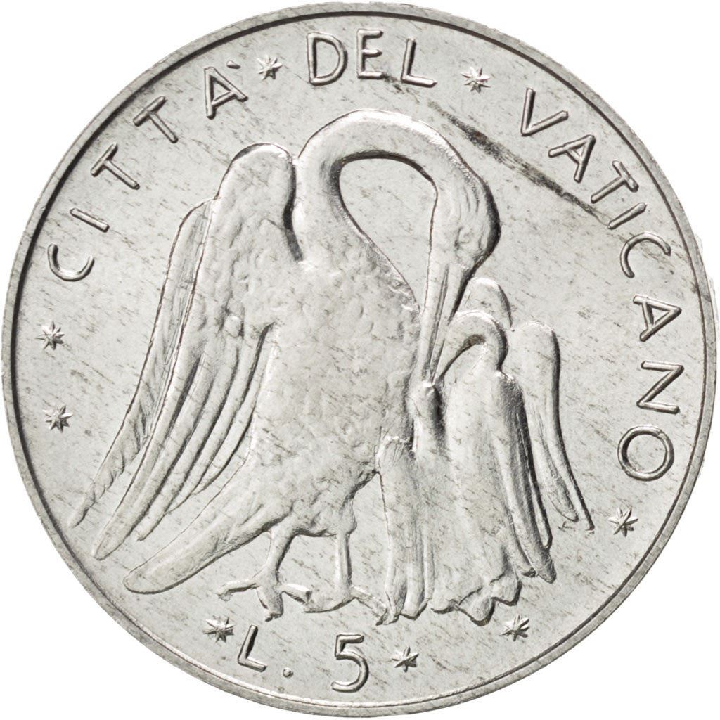 Vatican City | 5 Lire Coin | Pelican | Km:118 | 1970 - 1977