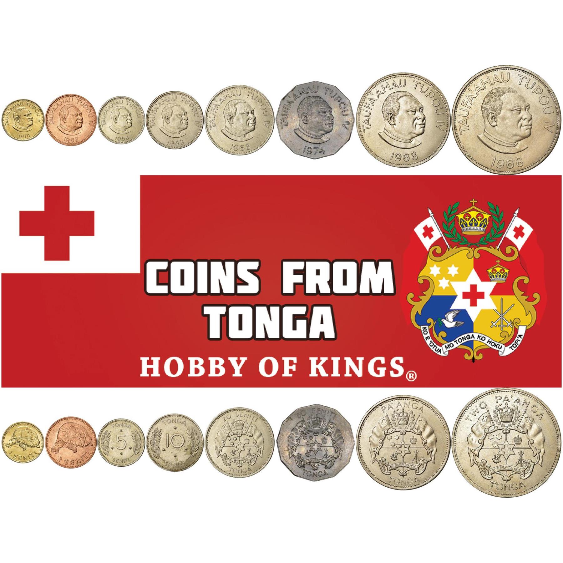 Tonga | Set di 8 monete | 1 2 5 10 20 50 Seniti 1 2 Pa'Anga | 1968 - 1974