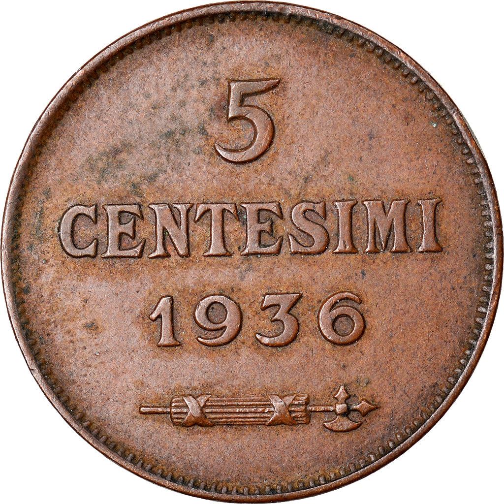 San Marino | 5 Centesimi Coin | Bronze | Castle or fortification | KM:12 | 1935-1938
