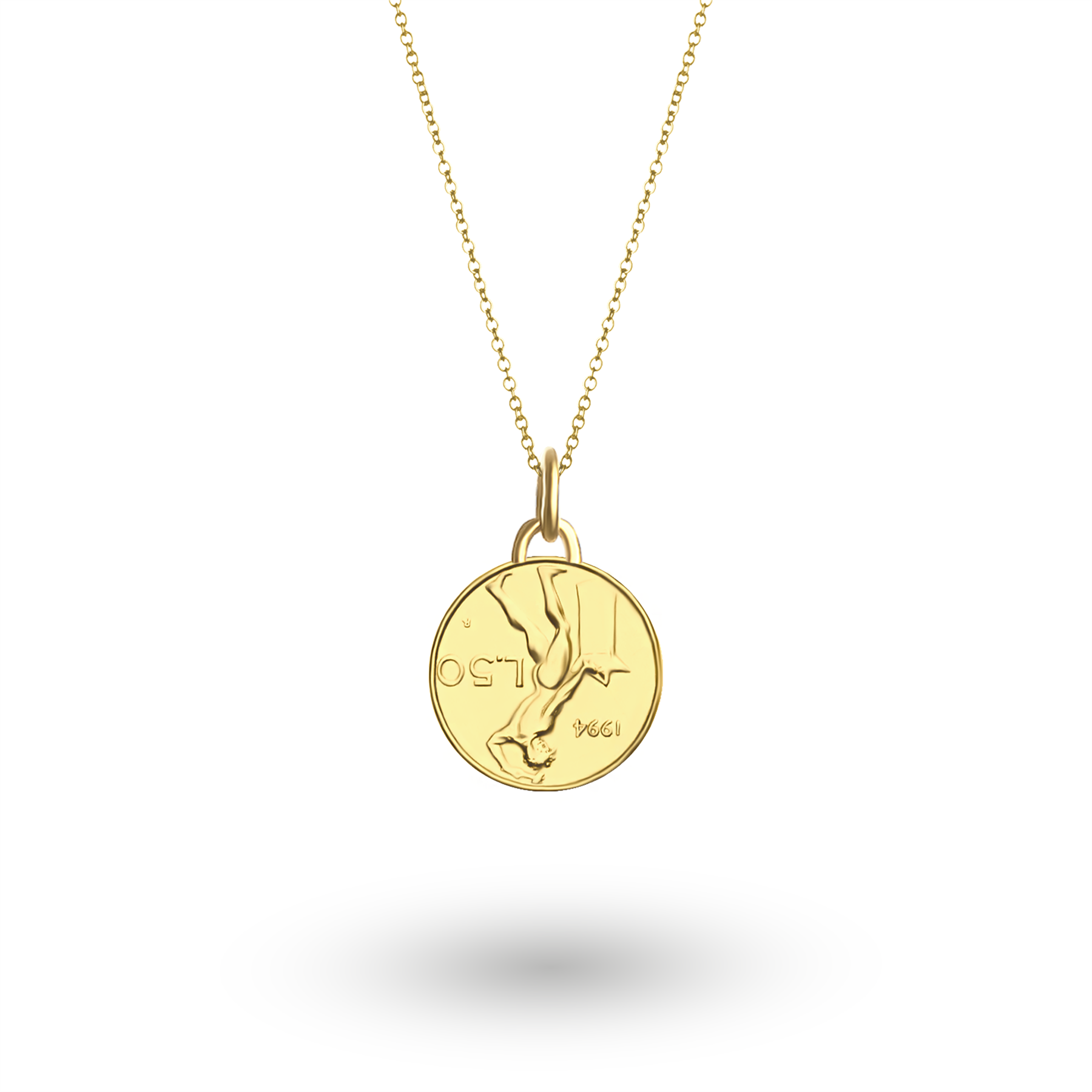 Italian Coin Necklace | Medallion Pendant Jewelry | 18K Gold Plated 50 Lira | 1990 - 1995