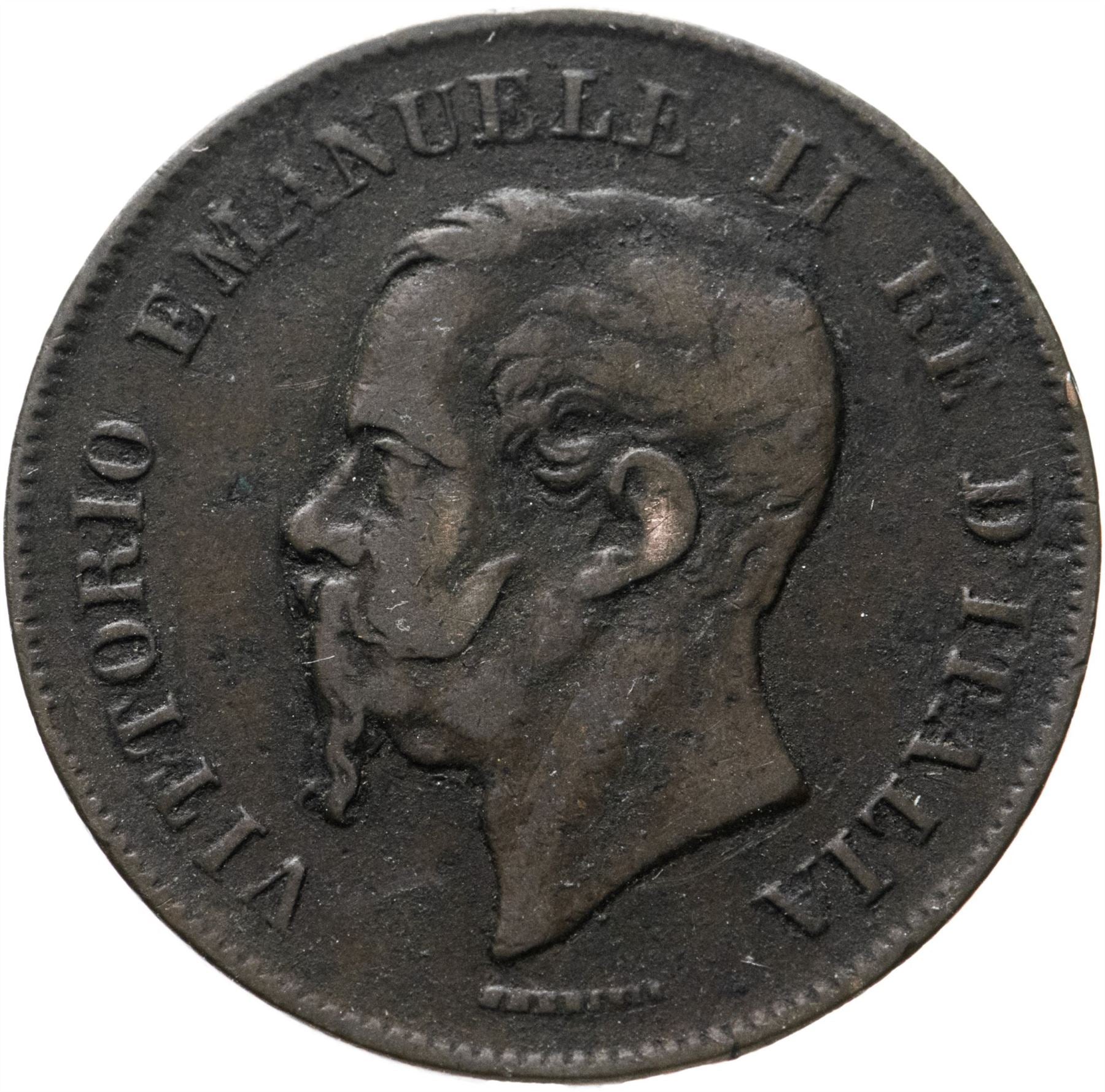Italy 5 Centesimi Coin | Vittorio Emanuele II | Branch | Oak Laurel | Star | KM3 | 1861 - 1867
