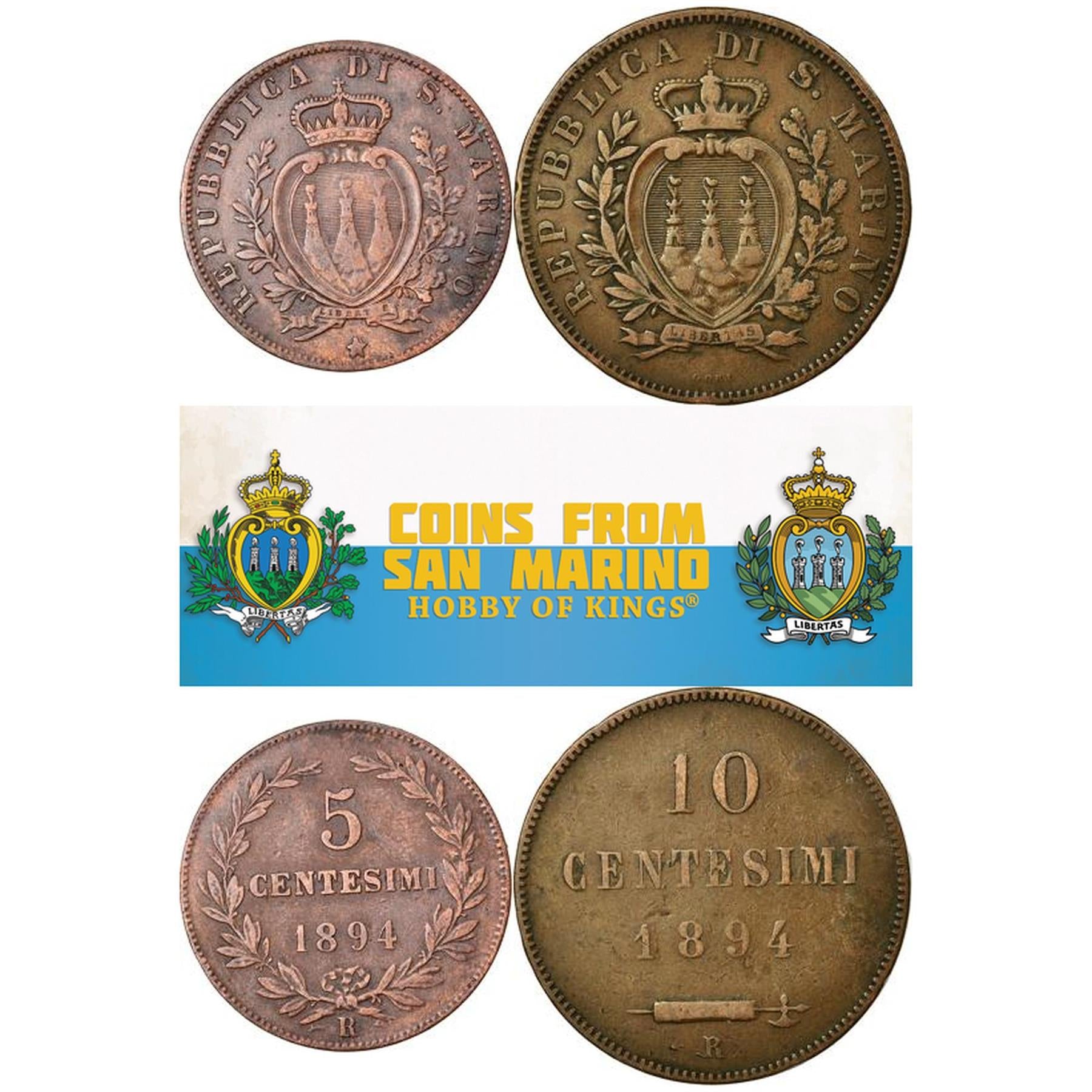 San Marino | 2 Coin Set | 5 10 Centesimi | 1864 - 1894