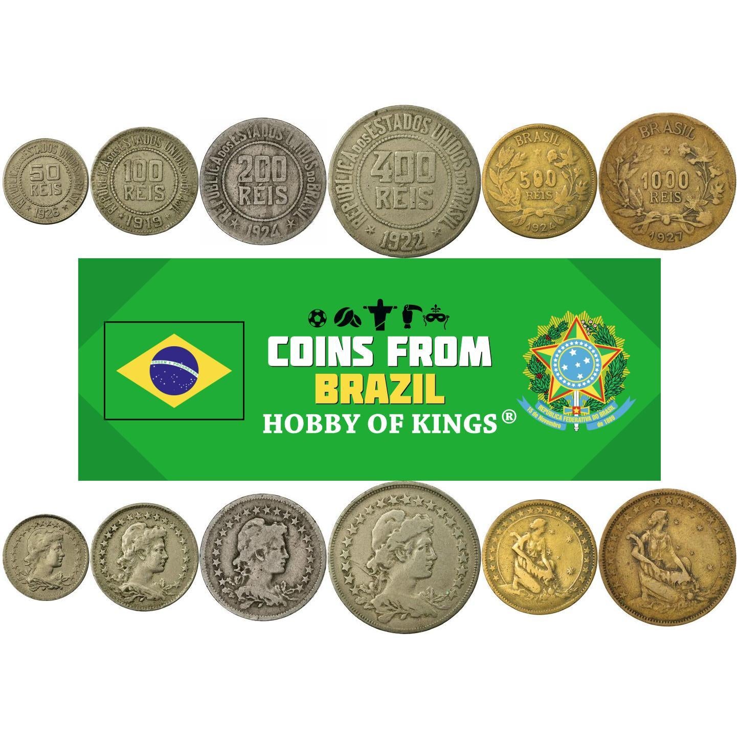Brazil | 6 Coin Set | 50 100 200 400 500 1000 Reis | 1918 - 1935