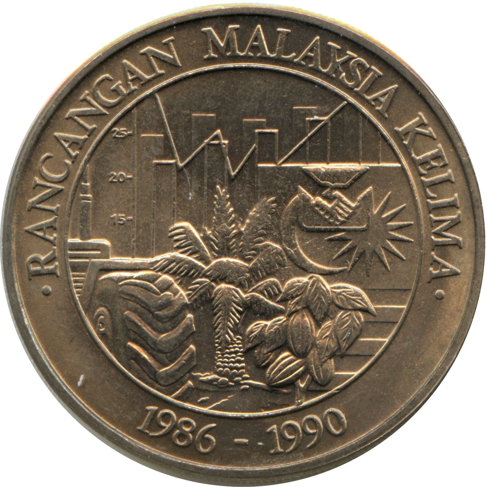 Malaysia | 1 Ringgit Coin | King Agong VIII | 5th 5-Year-Plan | KM:36 | 1986