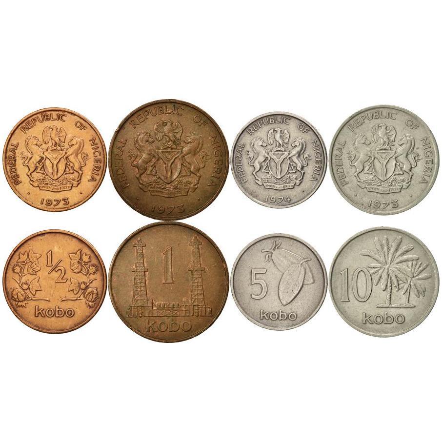 Нигерия | Набор из 4 монет | 1/2 1 5 10 Кобо | 1973 - 1986