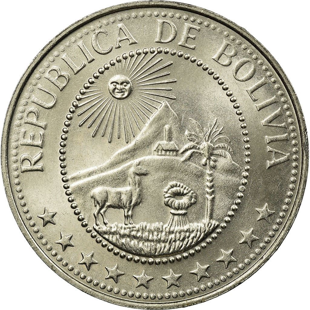 Bolivia | 20 Centavos | Nickel clad steel | Coat of Arms | KM:189 | 1965-1973
