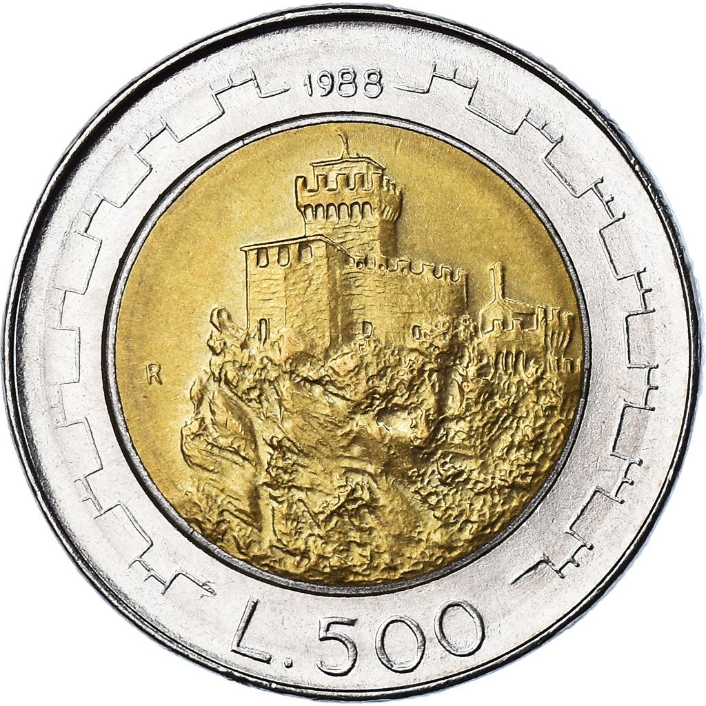 San Marino | 500 Lire Coin | Second tower | Km:226 | 1988