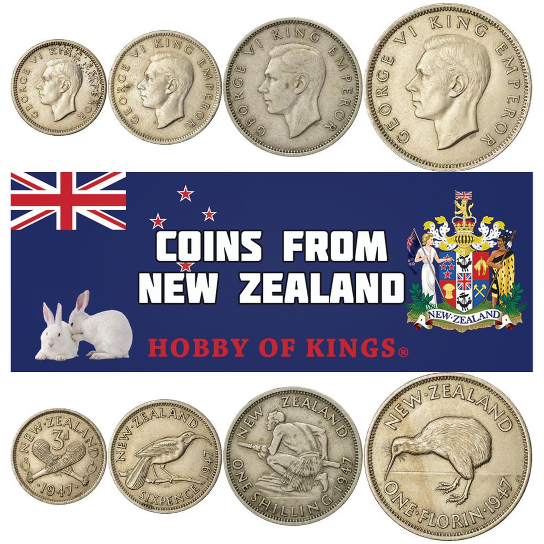 Neuseeland | 4 Münzen Set | 3 6 Pence 1 Schilling 1 Florin | 1947