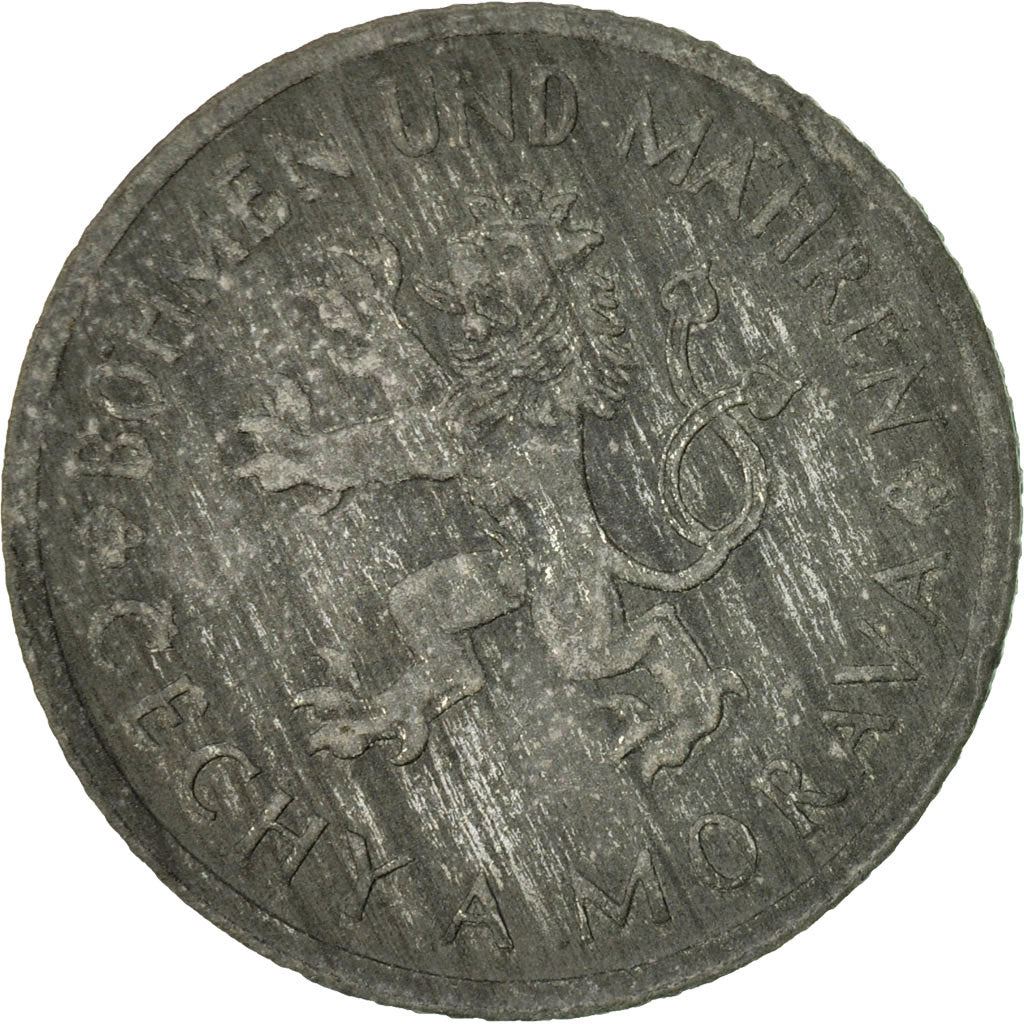 Bohemia and Moravia 1 Koruna Coin | Lion | Linden Branch | 1941 - 1944