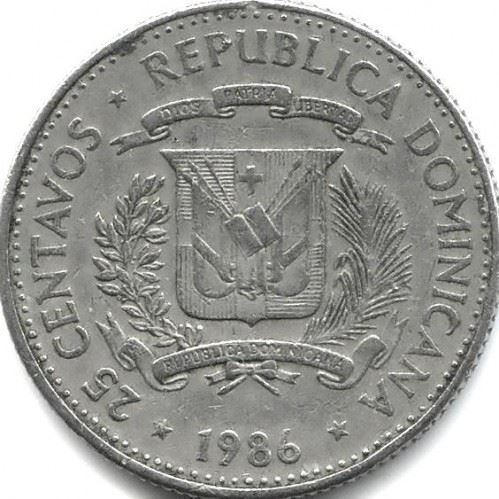 Dominican Republic 25 Centavos Coin | Mirabal Sisters | Maria Teresa | KM61 | 1983 - 1987