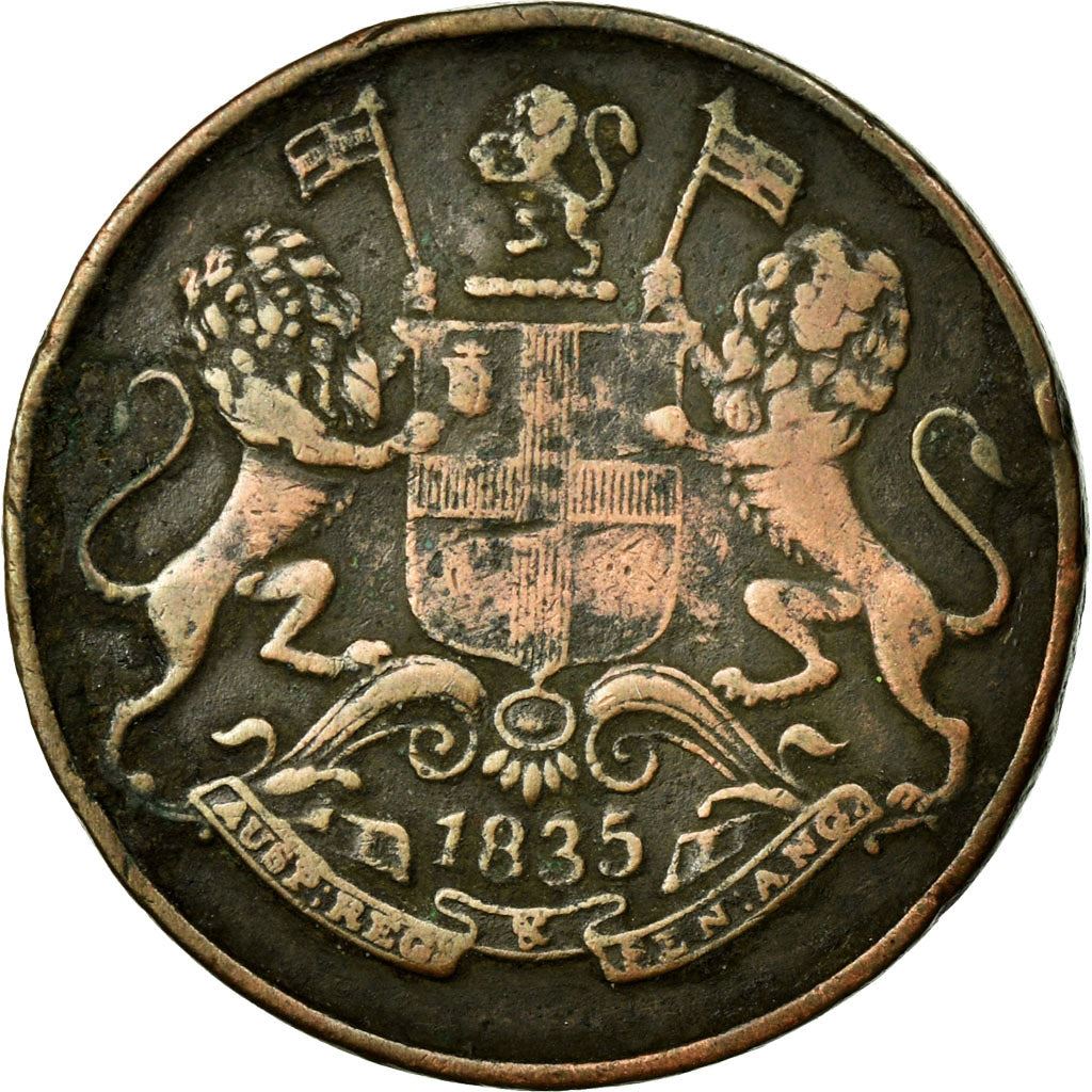 India - British | 1/12 Anna Coin | East India Company | Km:445 | 1835 - 1848