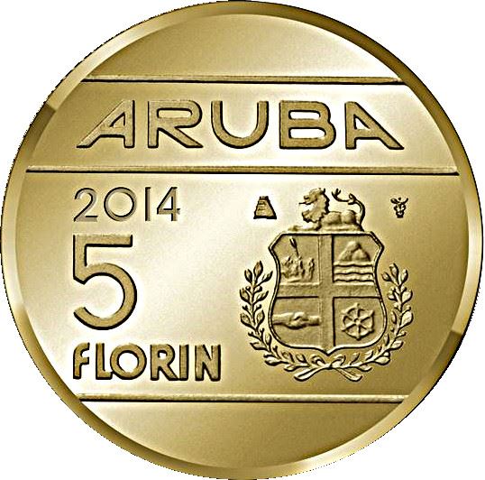 Aruba 5 Florin Coin | King Willem Alexander | Queen Maxima | Flag | KM59 | 2014