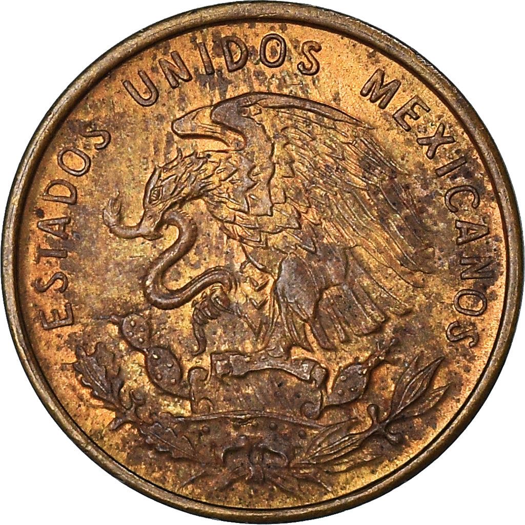 Mexico 1 Centavo Coin | National Mexico arms | Wheatear | KM417 | 1950 - 1969
