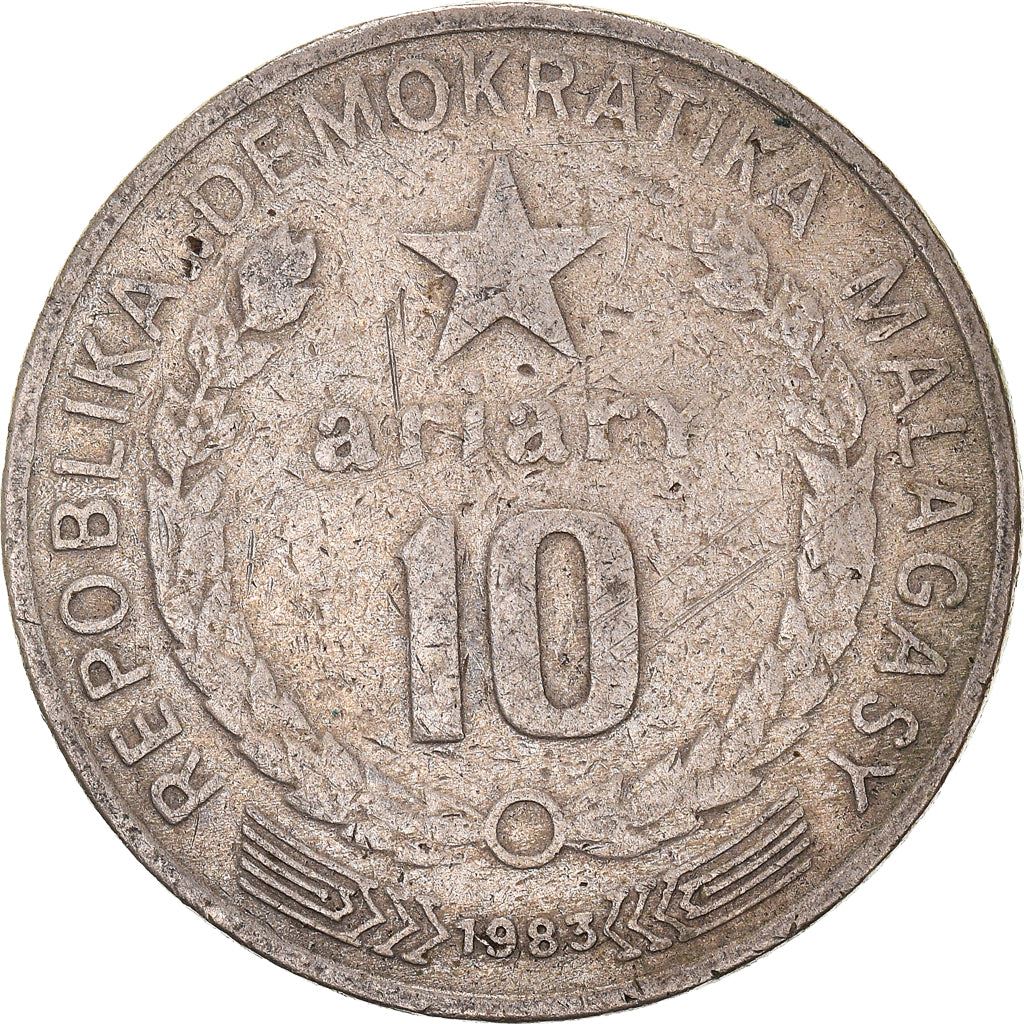 Madagaskaras | 10 Ariary moneta | Žvaigždė | Darbininkas | Durpės | Km:13B | 1983