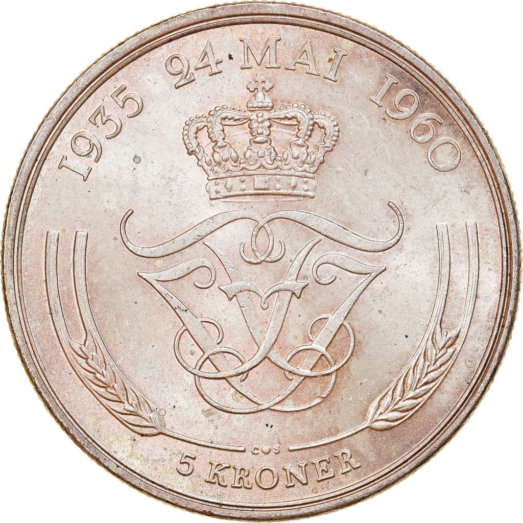 Denmark | 5 Kroner Coin | Silver | Silver Wedding Anniversary | KM:852 | 1960