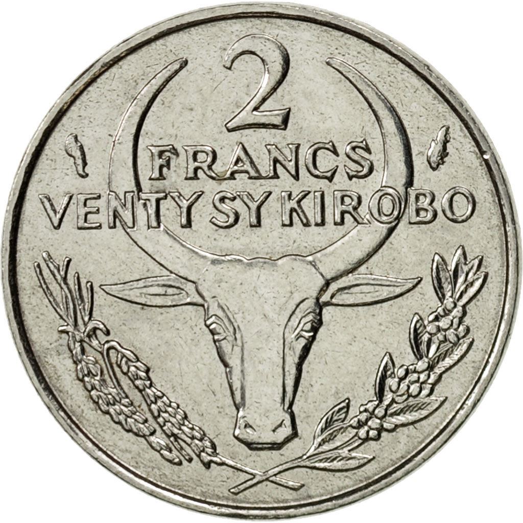 Madagascar | 2 Francs Coin | Zebu | Flower | Km:9 | 1965 - 1989