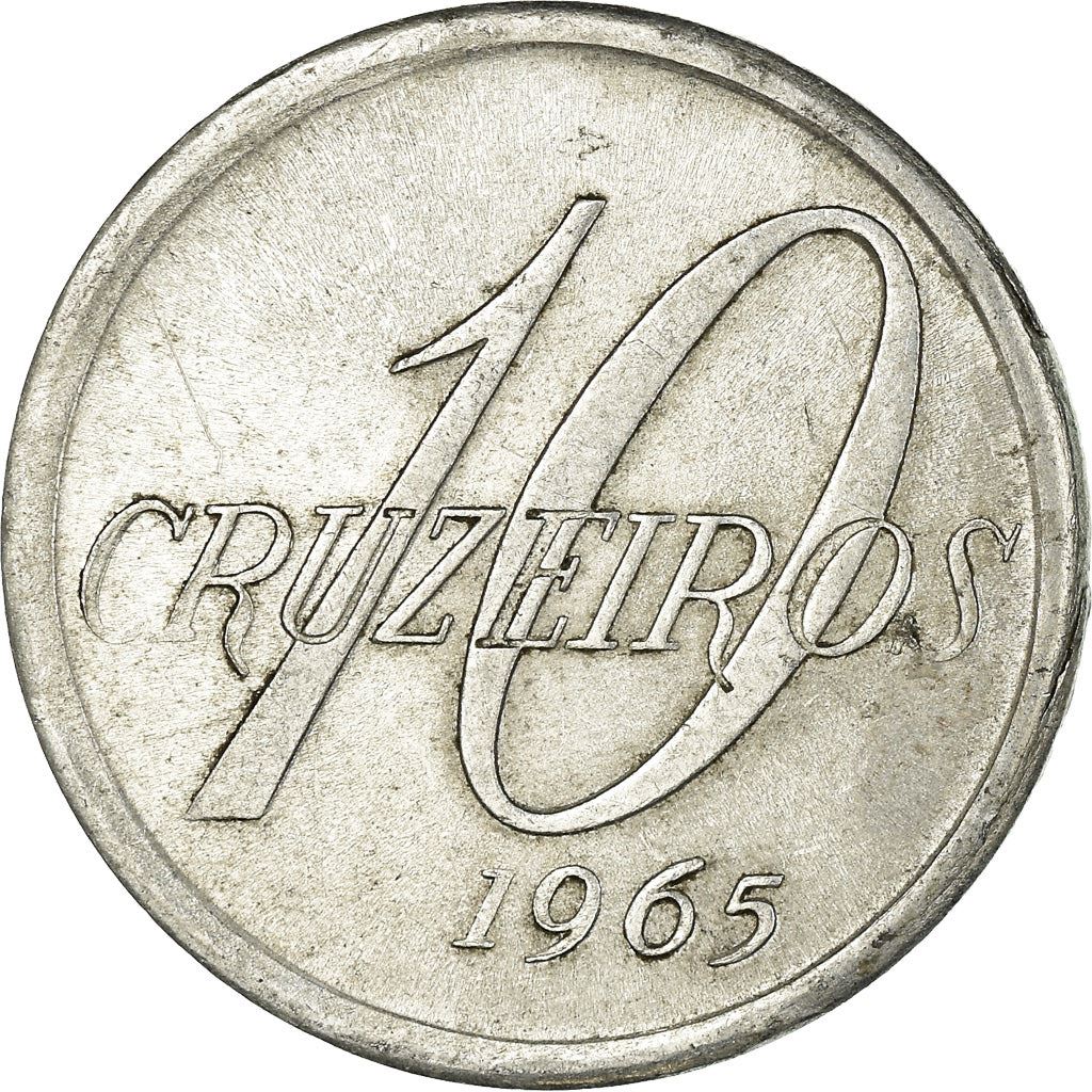 Brazil | 10 Cruzeiros Coin | Map of Brazil | Km:572 | 1965