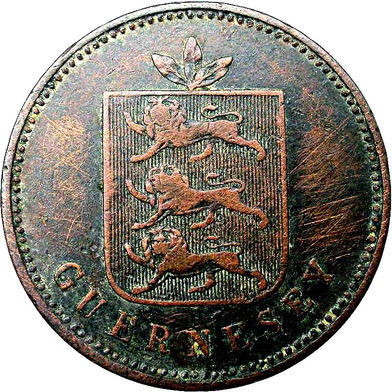 Guernsey 4 Doubles Coin | National arms | KM2 | 1830 - 1858