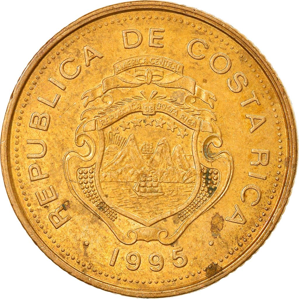 Costa Rica 5 Colones Coin | Stars | Volcno | Ship | Sun | KM227 | 1995