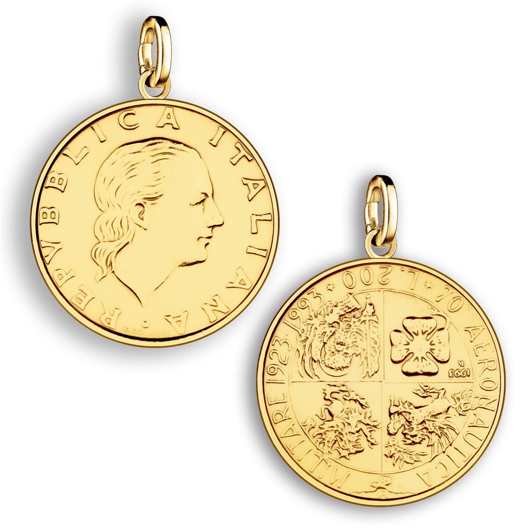 Italian 200 Lire Coin Charm | 925 Sterling Silver 18K Gold Plated | 1993