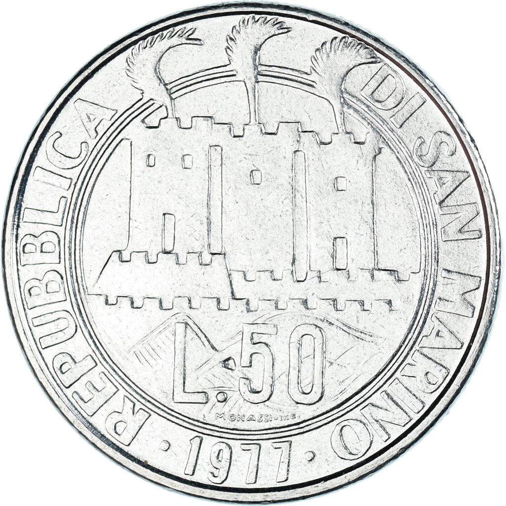 San Marino | 50 Lire Coin | the three towers | Km:68 | 1977