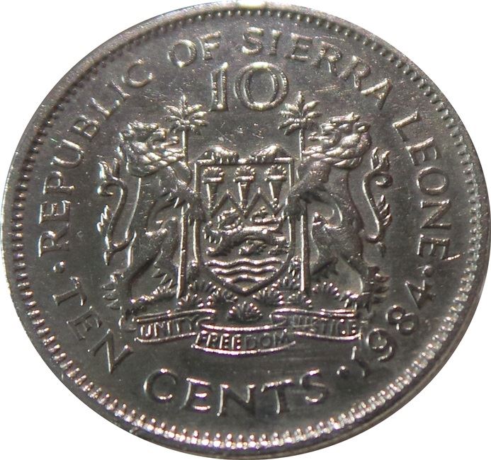 Sierra Leone 10 Cents Coin | President Siaka Probyn Stevens | KM34 | 1978 - 1984