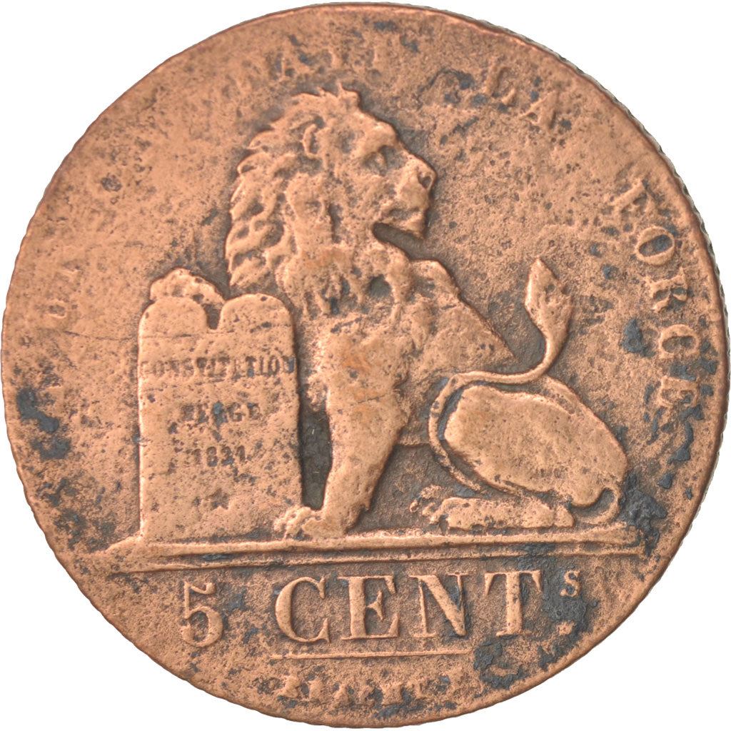 Belgium | 5 Centimes Coin | Cat or feline | Léopold I | Copper | KM:5.1 | 1833-1860