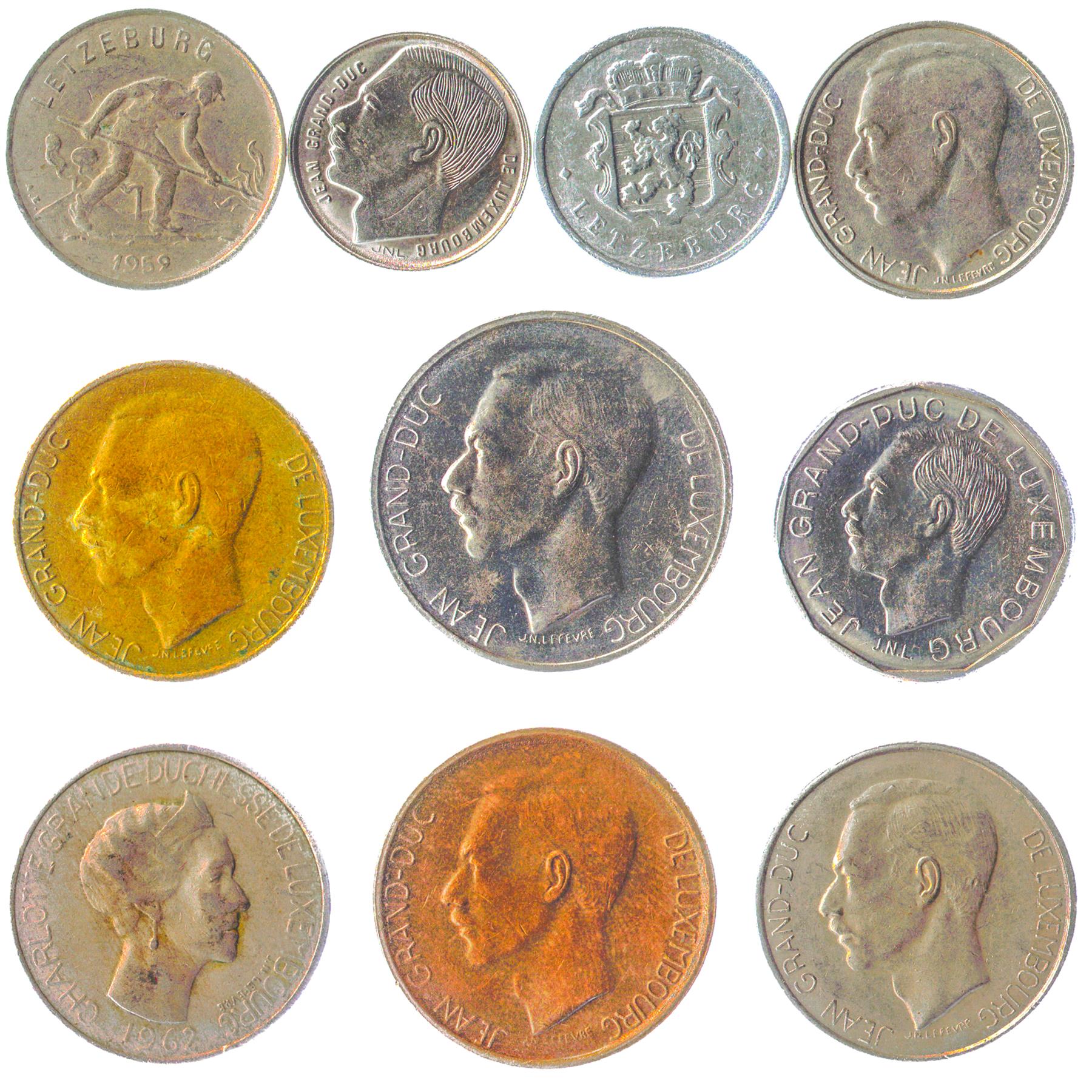 Luxembourg 10 Mixed Coins | Up to 20 Francs in Denomination | Jean, Charlotte | 1964 - 1999