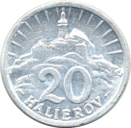 Slovakia | 20 Halierov Coin | Nitra Castle | KM4a | 1942 - 1943