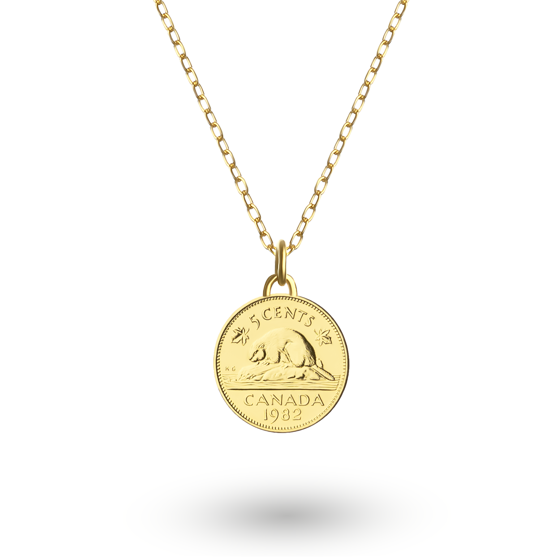 Canadian Coin Necklace | Medallion Pendant Jewelry | 18K Gold Plated 5 Cents | Queen Elizabeth II | 1965 - 1989